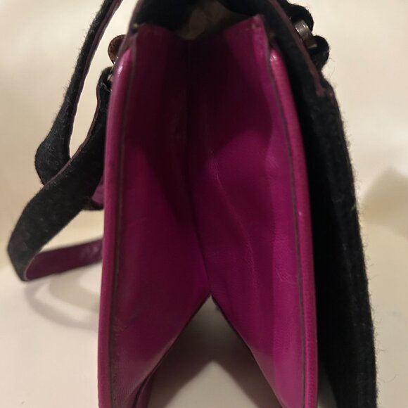 Bruno Magli Black Wool & Fuchsia Leather Handbag - Picture 3 of 16